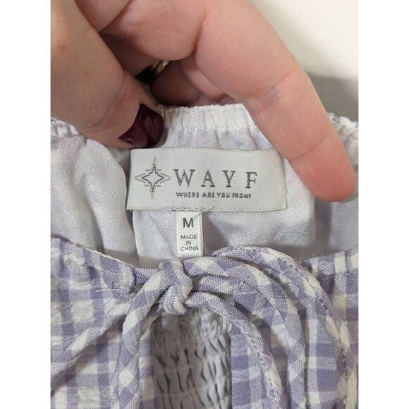 WAYF Smocked Waist Purple Gingham Checkered Mini Dress - Size M - Picture 8 of 9